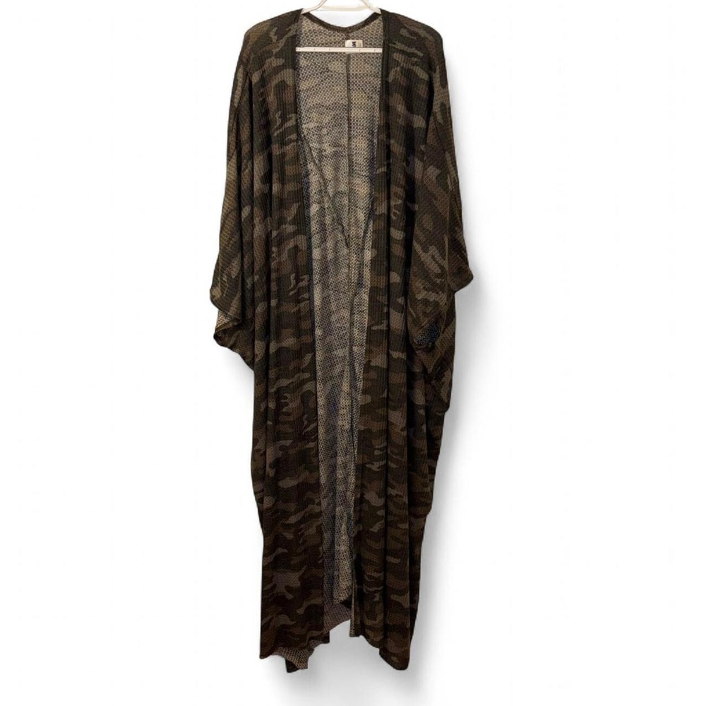 Camouflage Open Front Long Cardigan